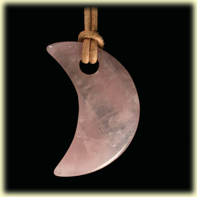 Rosenquarz Halbmond Anhänger durchbohrt