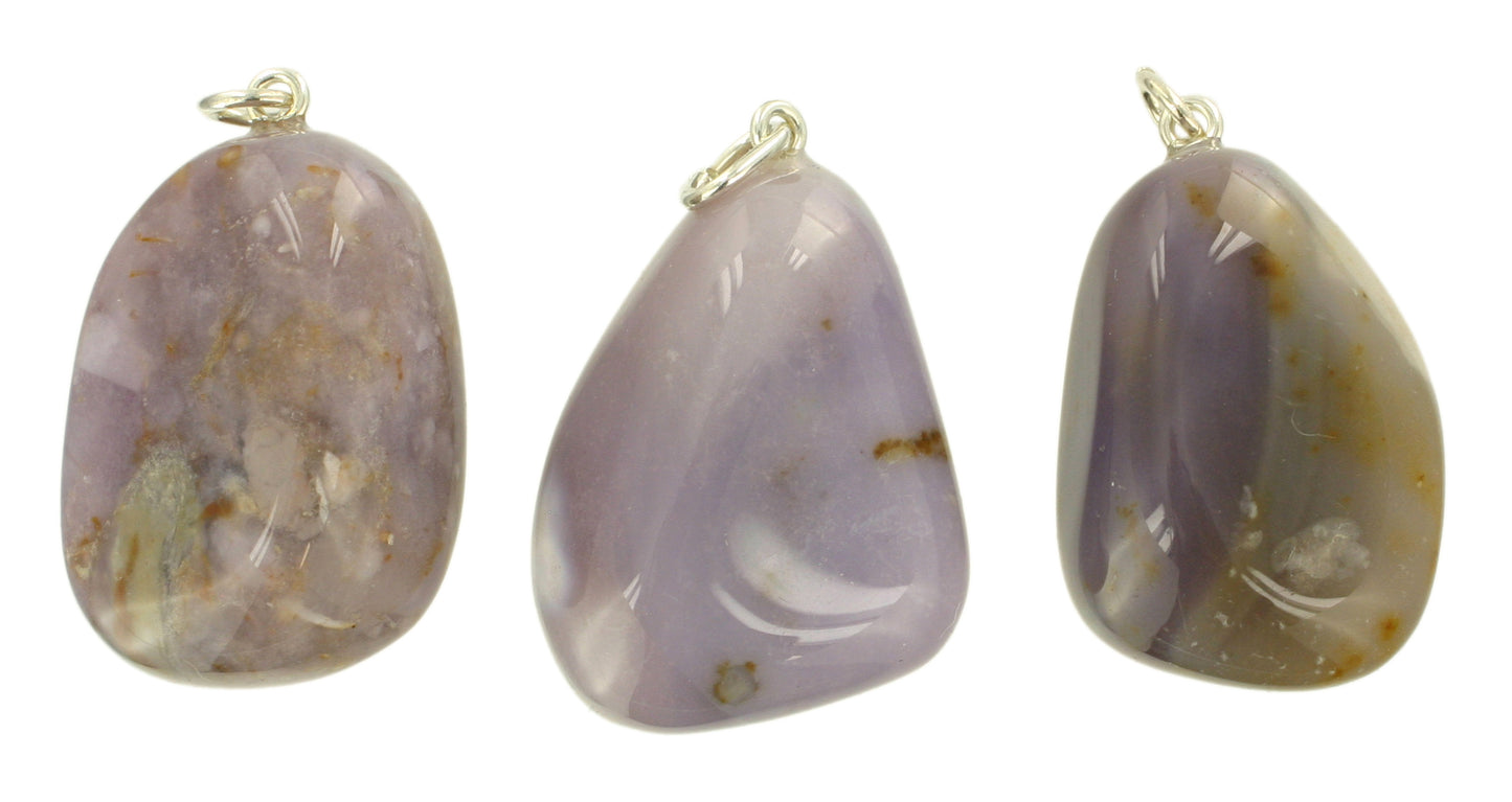Lavendelchalcedon Trommelsteinanhänger echt Silberöse