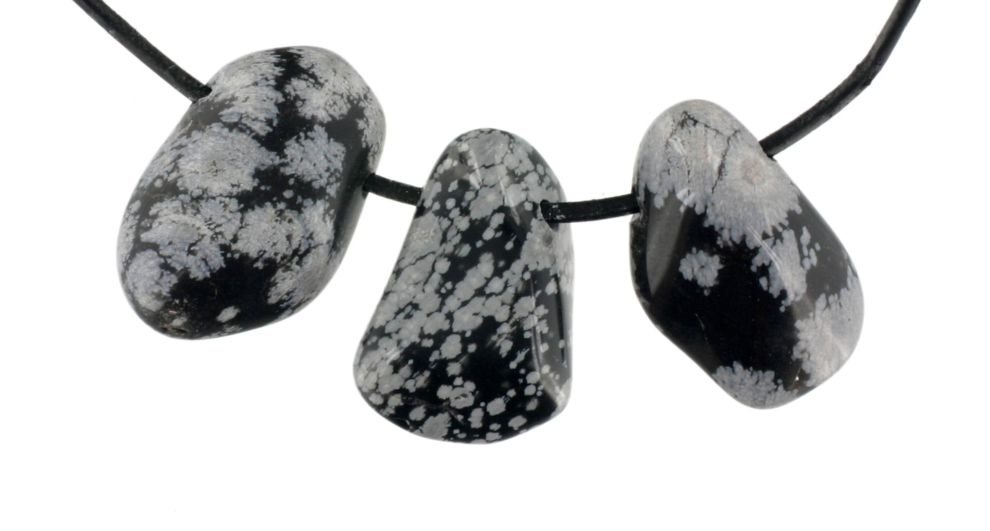 Schneeflockenobsidian Trommelstein durchbohrt