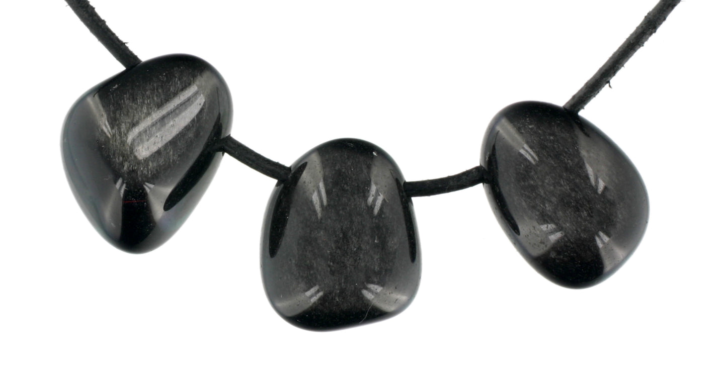 Obsidian mit Silberschimmer Trommelstein durchbohrt